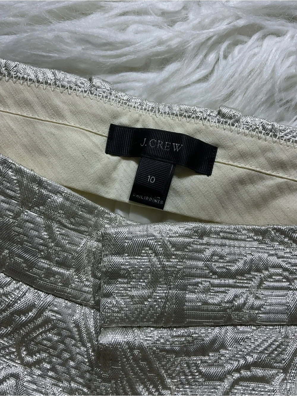J.Crew Paisley Brocade Slim Pants Champagne Metallic - Picture 2 of 4